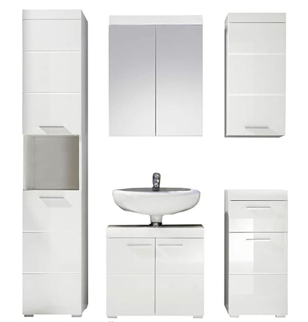 Rootz Badeværelsessæt - Badeværelsesskabe - Højglans - 163 x 190 x 34 cm White/Oak