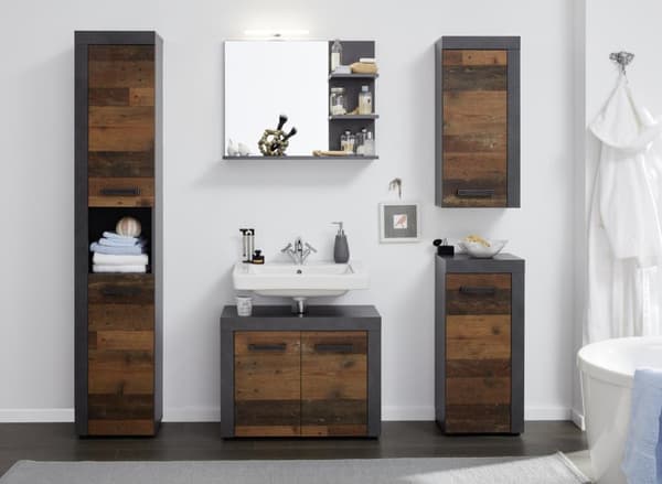 Rootz Badrumsskåp - Förvaringsskåp - Brun och Grå - 33 x 184 x 31 cm