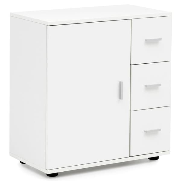 Rootz skab Hvid 60x65,5x33 cm Midi skab med låge & skuffer - Lille sideskab Mat - Badeværelseshylde Smal Fritstående Badeværelseskommode - Badeværelse