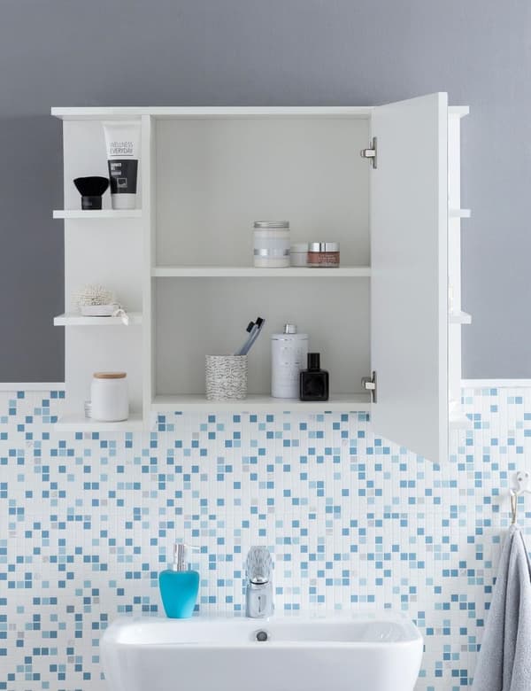 Rootz skåp vit 80x64,5x20cm spånskiva - Spegelskåp Modern - Design badrumshylla Fritt flytande - Skåp med spegel - Badrumsskåp trä - Väggskåp med badr
