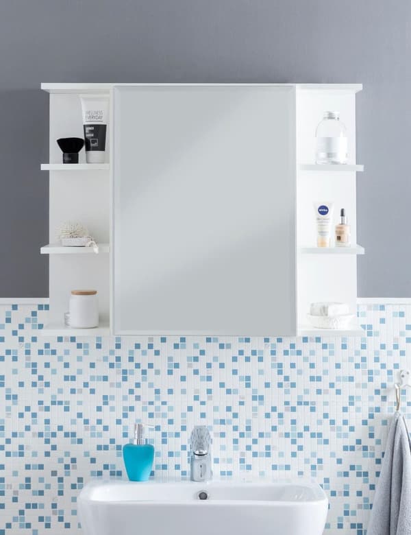 Rootz skåp vit 80x64,5x20cm spånskiva - Spegelskåp Modern - Design badrumshylla Fritt flytande - Skåp med spegel - Badrumsskåp trä - Väggskåp med badr