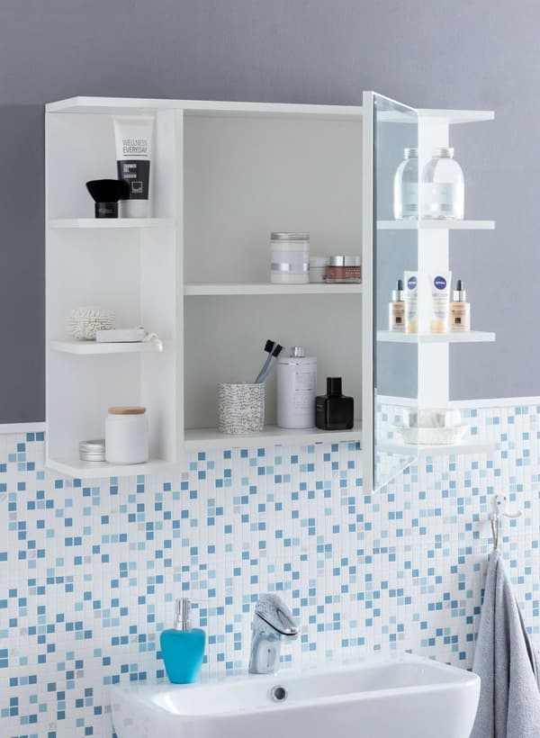 Rootz skåp vit 80x64,5x20cm spånskiva - Spegelskåp Modern - Design badrumshylla Fritt flytande - Skåp med spegel - Badrumsskåp trä - Väggskåp med badr