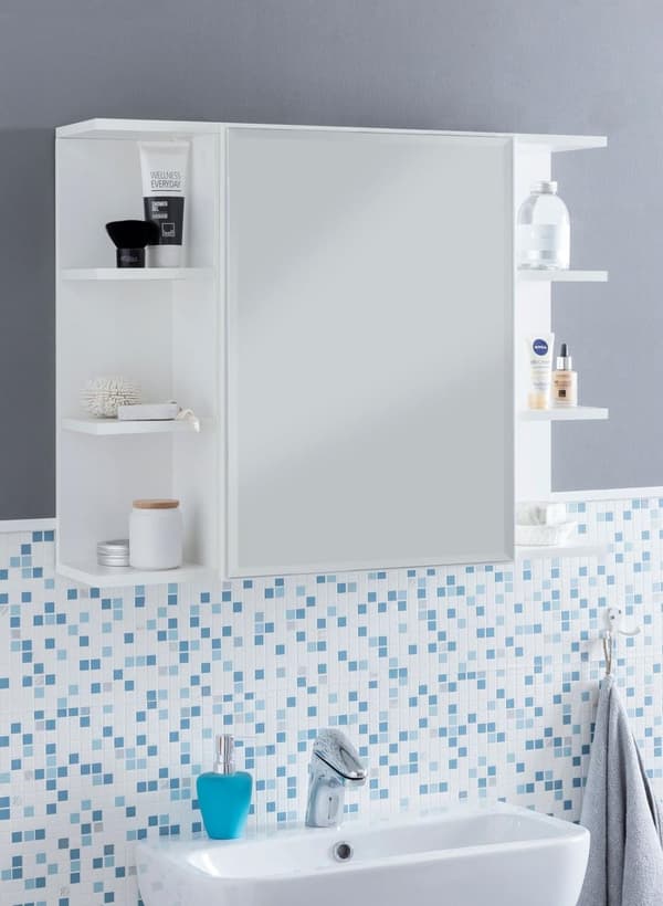 Rootz skåp vit 80x64,5x20cm spånskiva - Spegelskåp Modern - Design badrumshylla Fritt flytande - Skåp med spegel - Badrumsskåp trä - Väggskåp med badr
