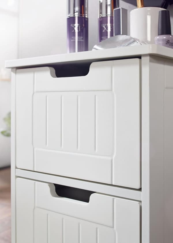 Rootz Design kylpyhuonekaappi maalaistyylinen MDF puu 30 x 83 x 30 cm valkoinen - Kylpyhuonekaappi pieni 4 laatikkoa - Sivukaappi Monikäyttöinen kaapp