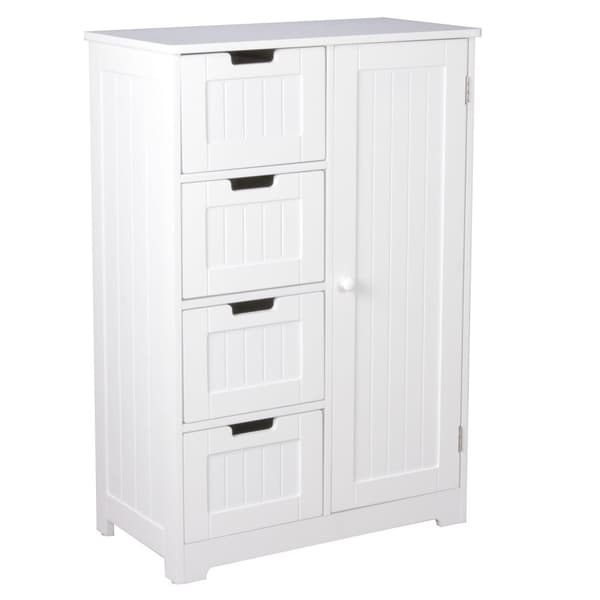 Rootz Design badeværelsesskab landlig MDF træ 65 x 83 x 30 cm hvid - Lille badeværelsesskab 4 skuffer & 1 låge - Sideskab Multifunktionsskab