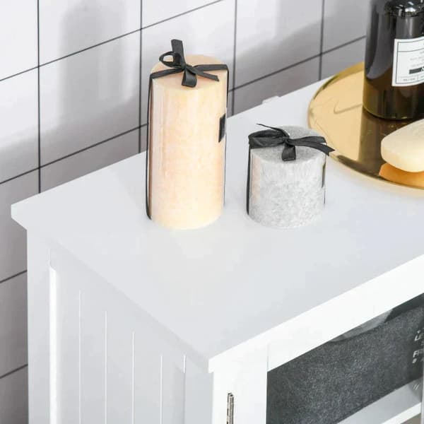 Rootz Badrumsskåp - Kompakt badrumsskåp - Förvaringsskåp - 2 förråd - Glasdörrar - Hylla - Skyddsbeläggning - Vit - 60 x 30 x 108,5 cm
