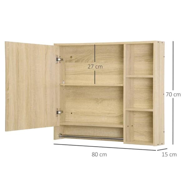 Rootz Badrumsskåp - Spegelskåp - Hängskåp - Väggskåp - Badrumsmöbler - Multifunktionsskåp - Med öppna fack - Badrumsspånskiva - Natur - 80 x 15 x 70 c