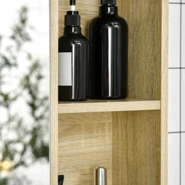 Rootz Badrumsskåp - Spegelskåp - Hängskåp - Väggskåp - Badrumsmöbler - Multifunktionsskåp - Med öppna fack - Badrumsspånskiva - Natur - 80 x 15 x 70 c