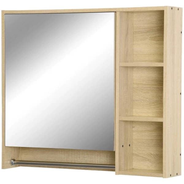 Rootz Badrumsskåp - Spegelskåp - Hängskåp - Väggskåp - Badrumsmöbler - Multifunktionsskåp - Med öppna fack - Badrumsspånskiva - Natur - 80 x 15 x 70 c