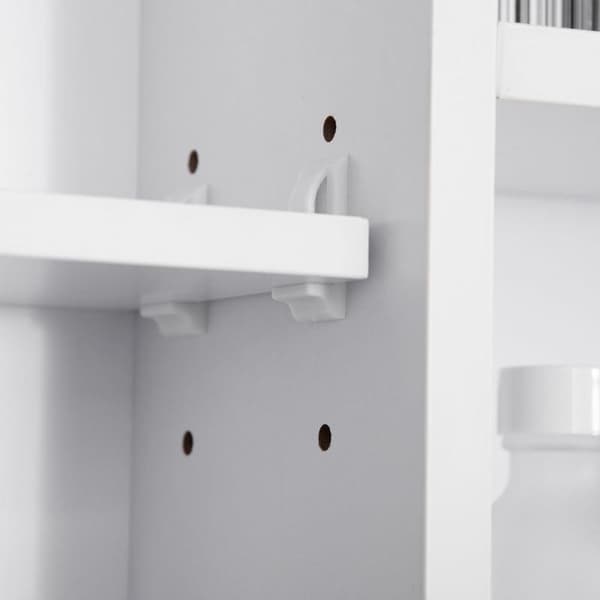 Rootz Badeværelsesskab - Overskab - Opbevaringsskab - Spejlskab - Med 6 hylder - Glas/MDF - Hvid - 100L x 15W x 70H cm