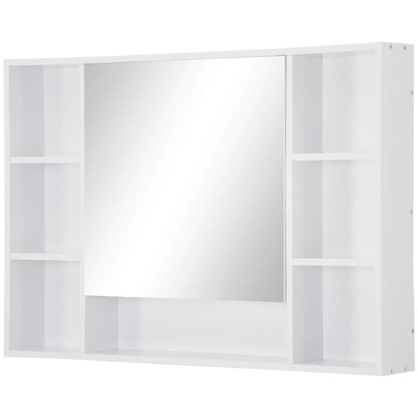 Rootz Badeværelsesskab - Overskab - Opbevaringsskab - Spejlskab - Med 6 hylder - Glas/MDF - Hvid - 100L x 15W x 70H cm