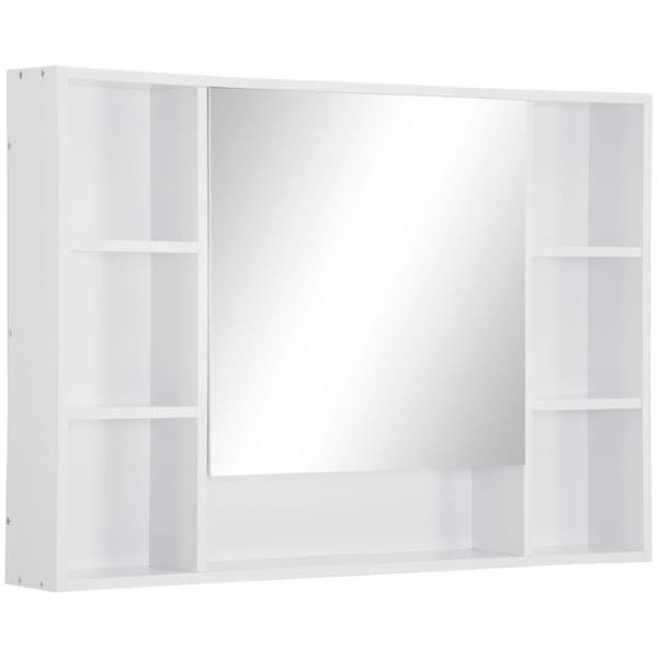 Rootz Badeværelsesskab - Overskab - Opbevaringsskab - Spejlskab - Med 6 hylder - Glas/MDF - Hvid - 100L x 15W x 70H cm