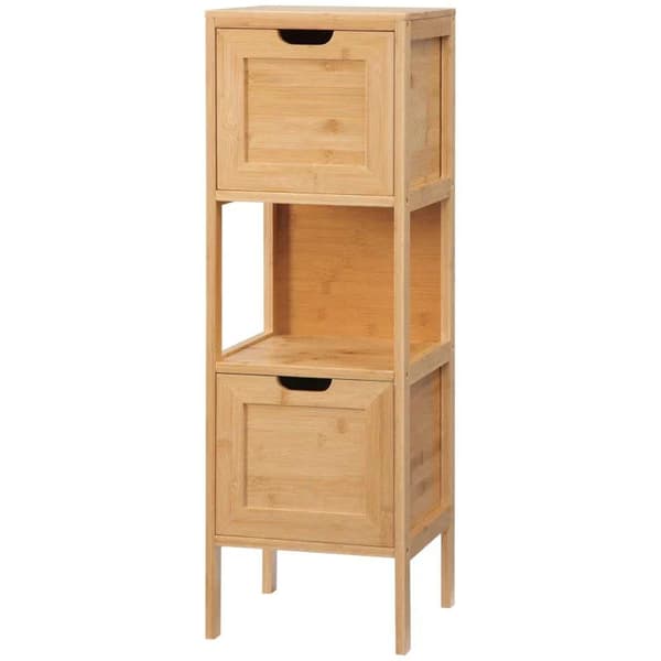 Rootz Kylpyhuonekaappi - Bambu Kylpyhuonekaappi - Kylpyhuoneen hylly - Kylpyhuoneen säilytyskaappi - 1 hylly 2 laatikkoa - Bambu - Luonto - 30cm x 30c
