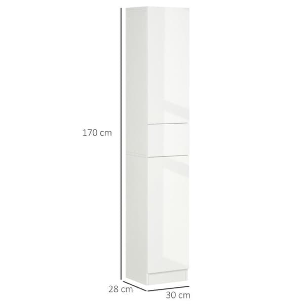 Rootz-kylpyhuonekaappi - 5 lokeroa - 1 laatikko - Irrotettavat hyllyt - Korkeakiilto - Valkoinen - 30 x 28 x 170 cm