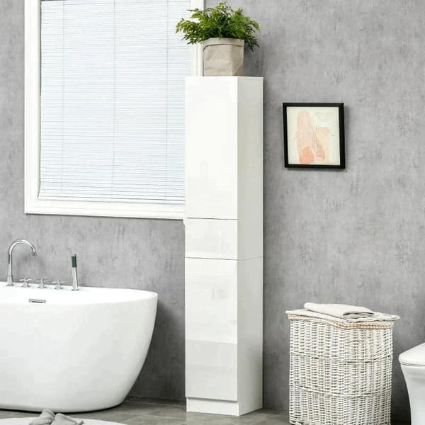 Rootz-kylpyhuonekaappi - 5 lokeroa - 1 laatikko - Irrotettavat hyllyt - Korkeakiilto - Valkoinen - 30 x 28 x 170 cm