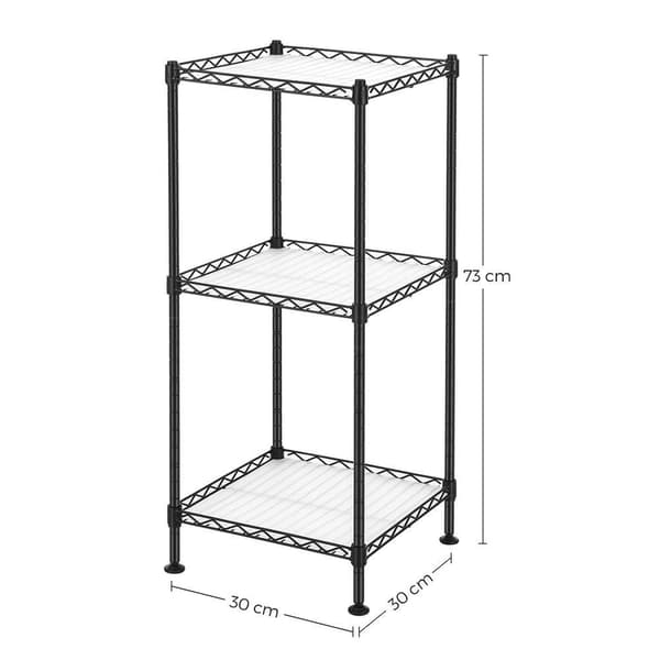 Rootz Kylpyhuonehylly - Kylpyhuonehylly - 3-kerroksinen metallihylly - Kylpyhuoneen kulmahylly - Jauhemaalattu metalli - Musta - 30 x 30 x 73 cm