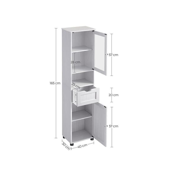 Rootz Badrumsskåp - Sminkskåp - Förvaringsskåp - Vit badrumsskåp - Stilrent badrumsskåp - Med höjdjusterbara hyllor - Vit - 40 x 30 x 165 cm