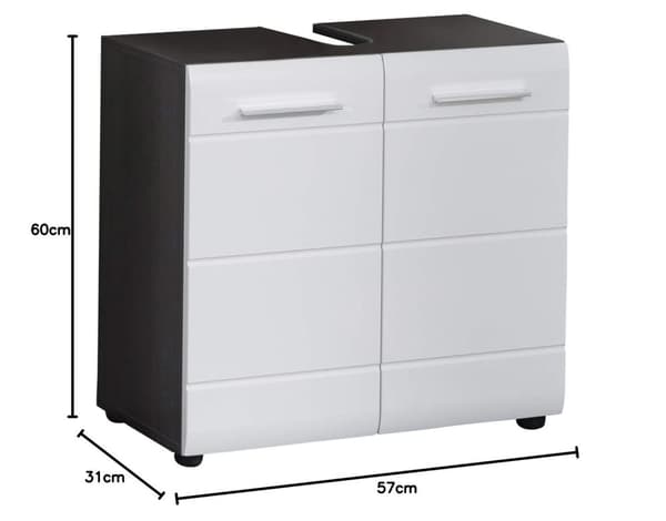 Rootz Vanity Unit - Bathroom Cabinet - Washbasin Storage - Sink Console - Under-Sink Organizer - Bathroom Furniture - Basin Stand - White High Gloss/S