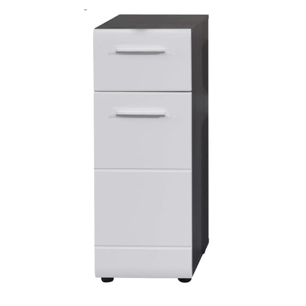 Rootz Bathroom Cabinet - Storage Chest - Vanity Unit - Washroom Drawer - Bathroom Organizer - Furniture Piece - White High Gloss/Smoky Silver - 30x80x