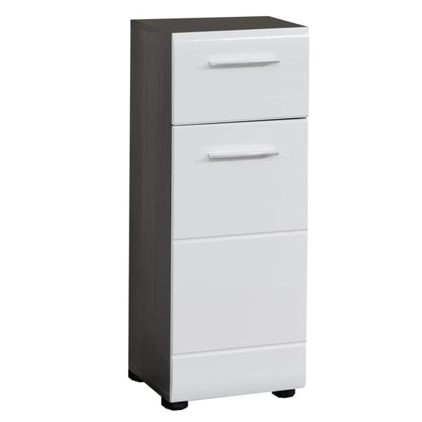 Rootz Bathroom Cabinet - Storage Chest - Vanity Unit - Washroom Drawer - Bathroom Organizer - Furniture Piece - White High Gloss/Smoky Silver - 30x80x