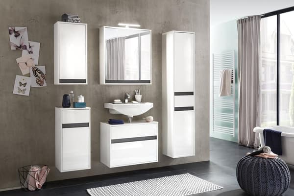 Rootz Bathroom Wall Cabinet - Washroom Storage Unit - Modern Bath Cupboard - White High-Gloss Finish - 35 x 73 x 23 cm