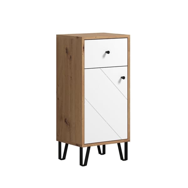 Rootz Bathroom Dresser - Storage Cabinet - Bath Organizer - Scandinavian Design - White Matt with Artisan Oak - 36x79x29 cm