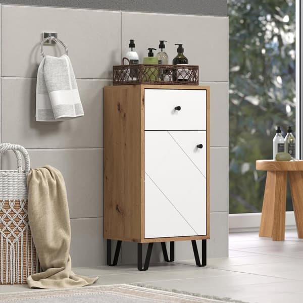 Rootz Bathroom Dresser - Storage Cabinet - Bath Organizer - Scandinavian Design - White Matt with Artisan Oak - 36x79x29 cm