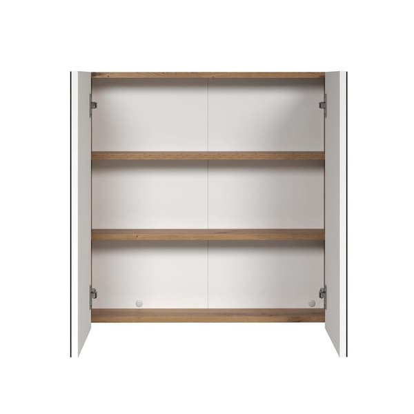 Rootz  Mirror Cabinet - Bathroom Storage - Reflective Unit - Scandi Style - Wall Mounted Organizer - White Matt with Artisan Oak - 69x70x15 cm