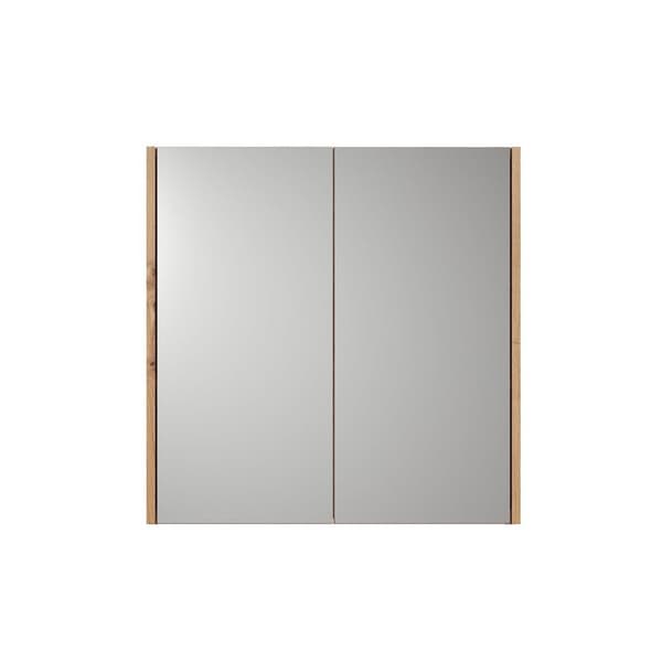 Rootz  Mirror Cabinet - Bathroom Storage - Reflective Unit - Scandi Style - Wall Mounted Organizer - White Matt with Artisan Oak - 69x70x15 cm
