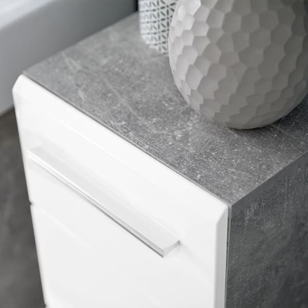 Rootz Chest of Drawers - Storage Unit - Dresser - Cabinet - Drawer Stand - Organizer - Commode - Concrete Stone Melamine & White Gloss - 32x82x28 cm