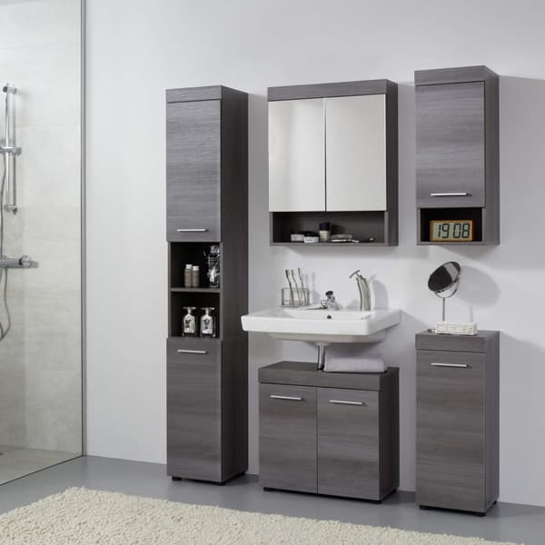 Rootz Bathroom Under Cabinet Runner - Stylish Storage Tower - Elegant Tall Organizer - Smoke Silver Bath Cupboard - 30x190x31cm