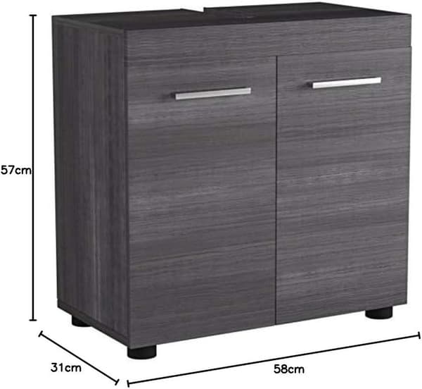 Rootz Bathroom Sink Storage Cabinet - Stylish Vanity Organizer - Chic Bath Cupboard - Smoke Silver Elegance - 58x57x31 cm