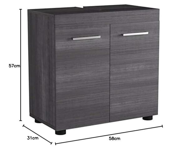 Rootz Bathroom Sink Storage Cabinet - Stylish Vanity Organizer - Chic Bath Cupboard - Smoke Silver Elegance - 58x57x31 cm