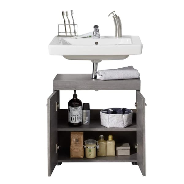 Rootz Bathroom Sink Storage Cabinet - Stylish Vanity Organizer - Chic Bath Cupboard - Smoke Silver Elegance - 58x57x31 cm
