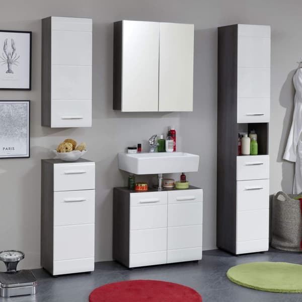Rootz Tall Cabinet - Bathroom Storage Unit - Tower Shelf - Linen Closet - Utility Cupboard - Vertical Organizer - Standalone Rack - White High Gloss/S