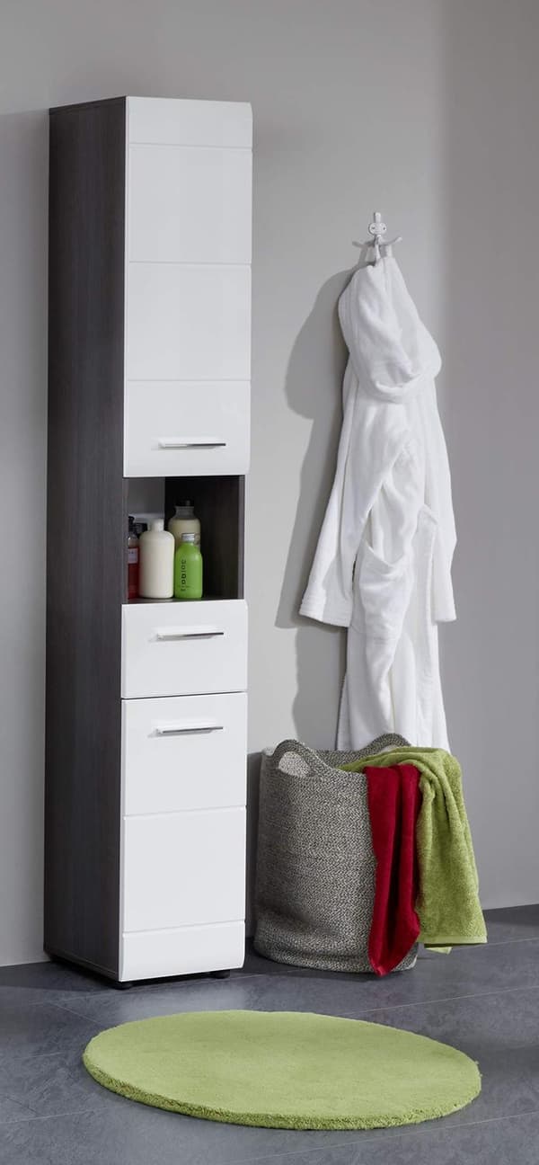 Rootz Tall Cabinet - Bathroom Storage Unit - Tower Shelf - Linen Closet - Utility Cupboard - Vertical Organizer - Standalone Rack - White High Gloss/S