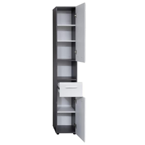 Rootz Tall Cabinet - Bathroom Storage Unit - Tower Shelf - Linen Closet - Utility Cupboard - Vertical Organizer - Standalone Rack - White High Gloss/S