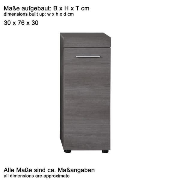 Rootz Standing Cabinet - Storage Unit - Furniture Piece - Home Organizer - Shelving Solution - Smoke Silver - 30x76x30cm