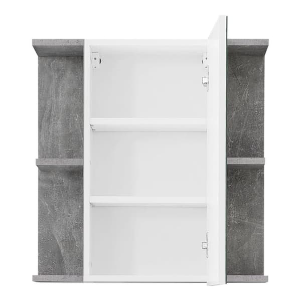 Rootz Mirror Cabinet - Reflective Storage - Wall Unit - Vanity Organizer - Bath Furniture - Reflection Case - Washroom Locker - Concrete Stone Melamin