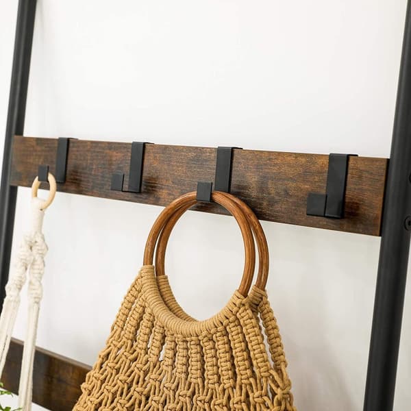 Rootz Pyyhetelineet - Pyyhehylly - Kylpyhuoneen teline - Tikkaat - Teollinen muotoilu - Vintage - Ruskea/Musta - 70 x 30 x 121,5 cm (PxLxK)