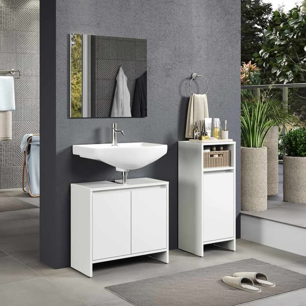 Rootz Basic Bathroom Set - Bath Ensemble - Vanity Collection - Restroom Suite - Washroom Set - Lavatory Combo - Toilet Furniture - White - 107 x 164 x