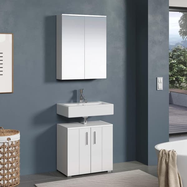 Rootz Vanity Unit - Bathroom Cabinet - Under-Sink Storage - Washstand - Bath Organizer - Sink Console - Base Cabinet - White with High Gloss Finish -