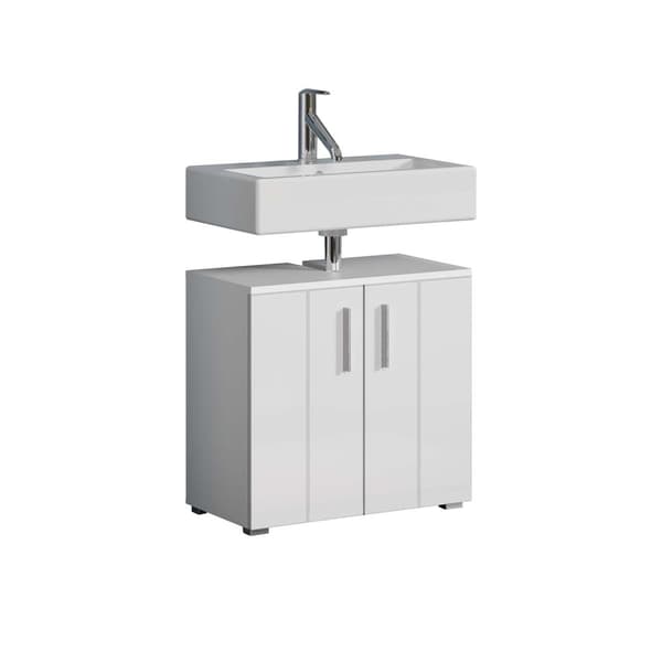 Rootz Vanity Unit - Bathroom Cabinet - Under-Sink Storage - Washstand - Bath Organizer - Sink Console - Base Cabinet - White with High Gloss Finish -