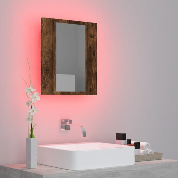 vidaXL spejlskab med LED-lys 40x12x45 cm konstrueret træ røget eg
