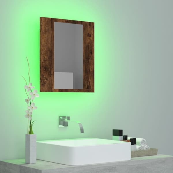 vidaXL spejlskab med LED-lys 40x12x45 cm konstrueret træ røget eg