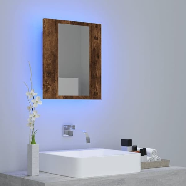 vidaXL spejlskab med LED-lys 40x12x45 cm konstrueret træ røget eg