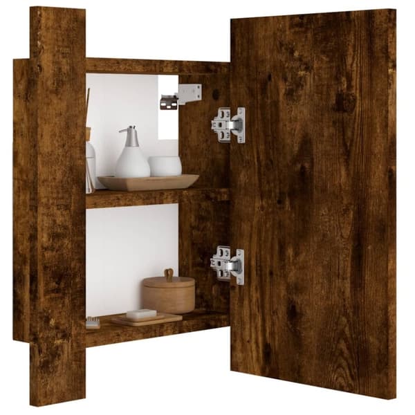 vidaXL spejlskab med LED-lys 40x12x45 cm konstrueret træ røget eg