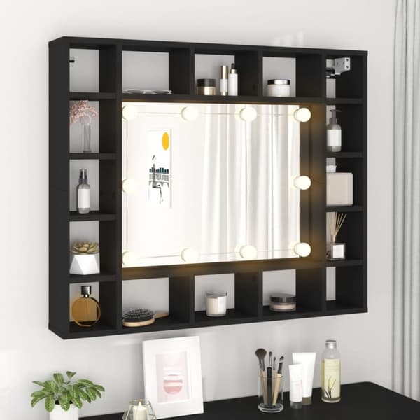 vidaXL Spegelskåp med LED svart 91x15x76,5 cm