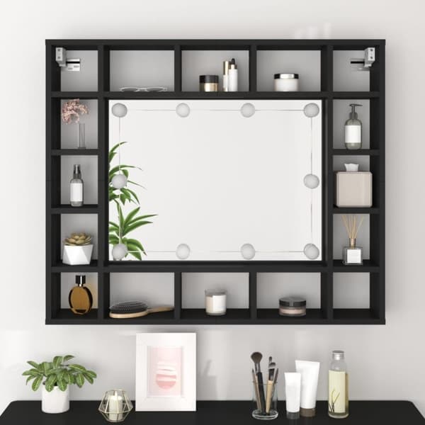 vidaXL Spegelskåp med LED svart 91x15x76,5 cm