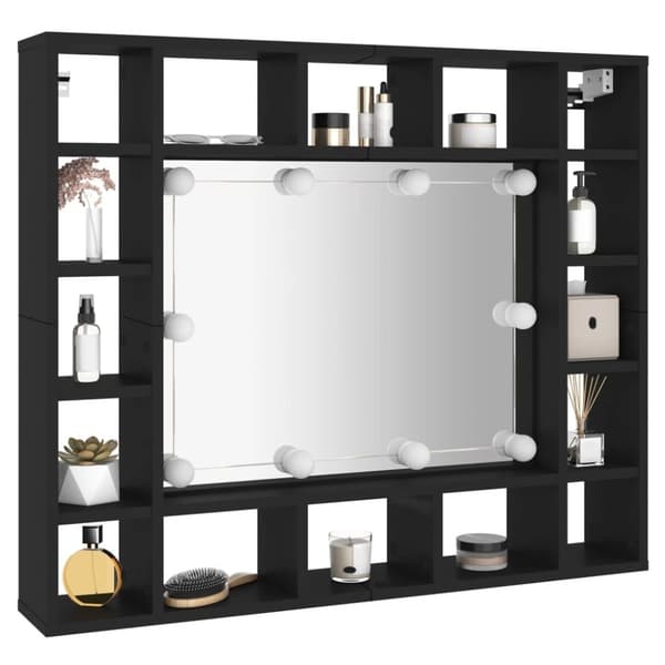 vidaXL Spegelskåp med LED svart 91x15x76,5 cm